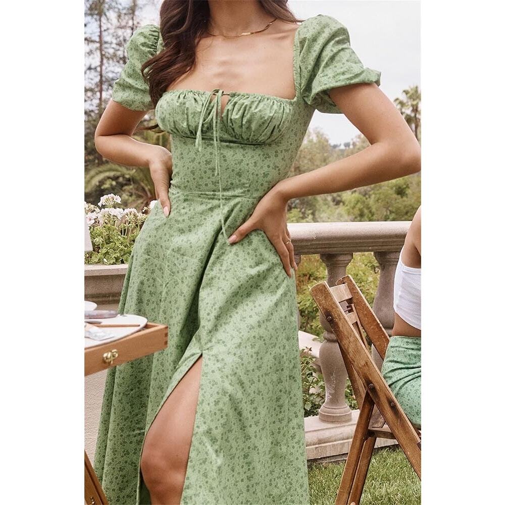 House of CB Tallulah Green Tonal Floral Puff Sleeve Midi Dress M - Picture 7 of 7